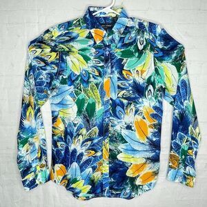 Paisley & Gray Button Up Shirt Mens Medium Blue Peacock Floral Long Sleeve NEW